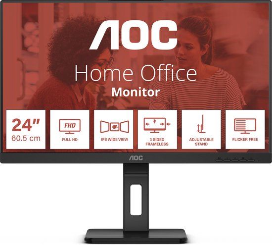 AOC 24E3QAF 24 inch Full HD Monitor - 1920x1080, 75Hz, HDMI, Speakers, Height Adjustable