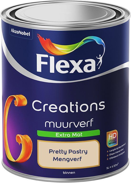 FLEXA Creations - Muurverf Extra Mat - Pretty Pastry - Mengkleuren Collectie - 1 Liter - 8711113138604