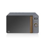Swan Nordic Digitale magnetron, 20 l, 6 standen, 800 W vermogen, timer 30 min, eenvoudige reiniging, ontdooimodus, modern design, handvat in houtlook, mat grijs