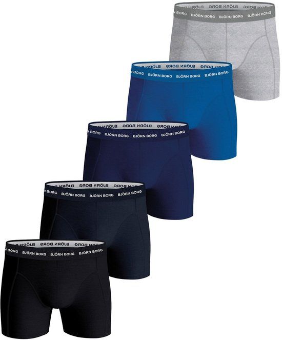 Björn Borg Cotton Stretch Boxershort Heren Blauw/Grijs/Zwart - 5 stuks - Maat M