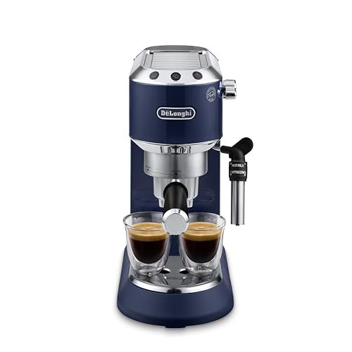 De'Longhi Dedica Style – Espressomachine, gemalen koffie of E.S.E.-pads, 15 bar, Cappuccinosysteem, anti-druppelsysteem, roestvrij staal, Thermoblok, blauw (EC685.BL)