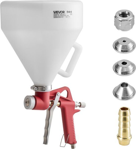 VEVOR Verfspuitpistool, 4,5l Spuitpistool, Professionele Gipsplaat Textuur Verfspuitset, Verfspuit met 3 Spuitmonden (3,5mm, 6mm, 8mm) voor Popcorn, Knockdown en Sinaasappelschil Texturen