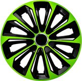 NRM - wieldoppen 14" - zwart met groen - set van 4 stuks - ABS / Duurzaam / Resistant
