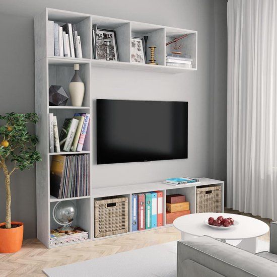 vidaXL 3-delige Boekenkast-/tv-meubelset - 180x30x180 cm - betongrijs