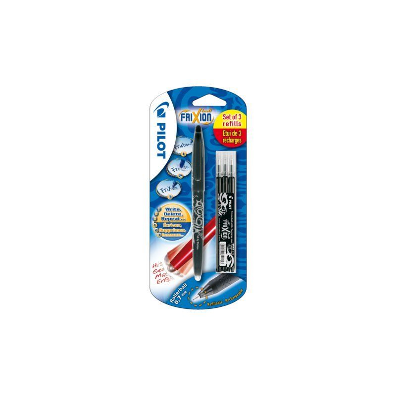 Pilot Frixion Rollerpen BL-FR7 0.35mm + 3 Vullingen Zwart