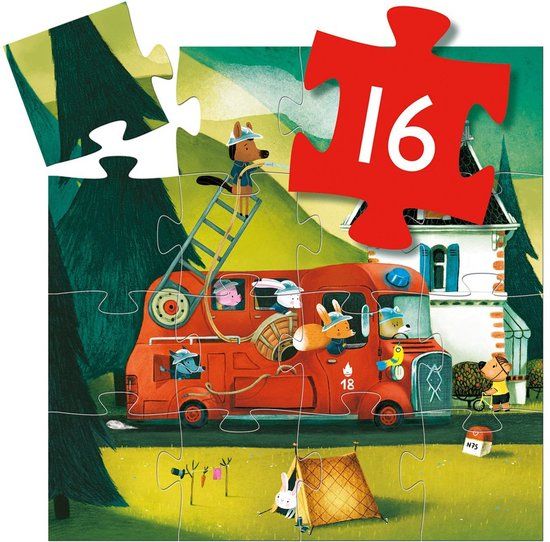 Djeco Silhouetpuzzel The Fire Truck - 16 stukjes - 3+ jaar