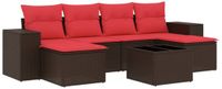 vidaXL 7-delige tuinbankset met kussens, bruin, polyrotan