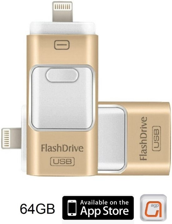 Drphone Flashdrive 64 GB USB Stick iPhone / iPad / Samsung USB Stick - Micro USB Naar USB Type A - Geheugenstick Data Transfer - Geschikt voor Android / Apple / Mac / Windows - Overzetten bestanden - Plug & Play + Extra Opslag - Goud