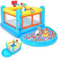 AKEYDIY PVC-springkasteel, opblaasbaar springkasteel voor peuters van 3-6 jaar, met uitneembaar ballenbad, basketbalmand en speelplan