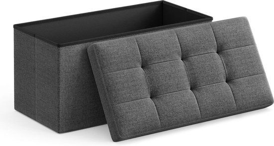 Opvouwbare Hocker met Opbergruimte - Linnen - Grijs - 76 x 38 x 38 cm