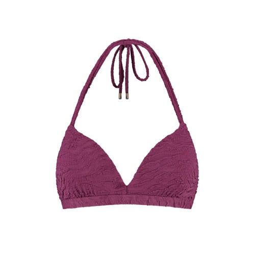 Beachlife voorgevormde halter bikinitop met textuur donkerpaars