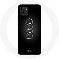 Maniacase Hoesje voor Samsung Galaxy A03 Audi Logo hub cover zwarte achtergrond