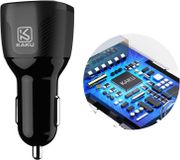 Kaku chargeur de voiture 2.4A, 2 ports USB + câble de chargement 3-en-1 (Type-C, Lightning, Micro-USB), câble noir