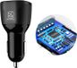 Kaku chargeur de voiture 2.4A, 2 ports USB + câble de chargement 3-en-1 (Type-C, Lightning, Micro-USB), câble noir