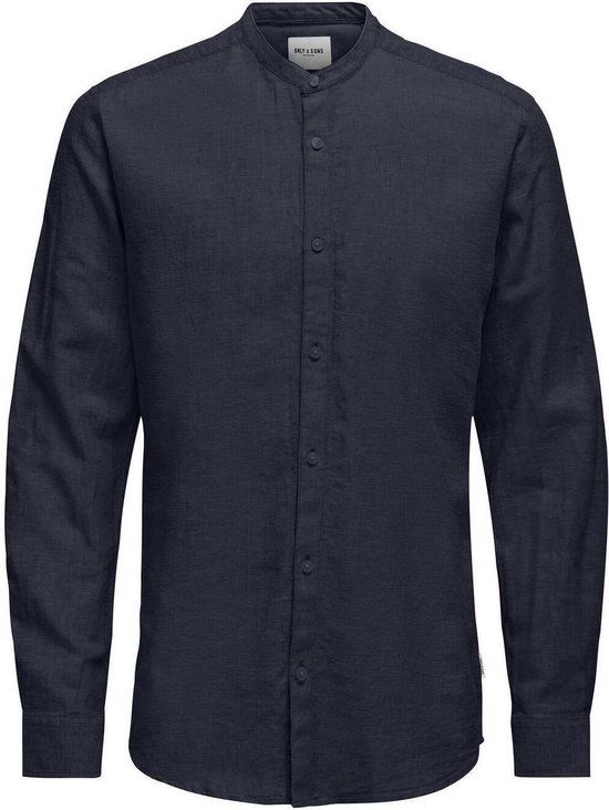 Only & Sons Onscaiden LS Solid Linen Mao Shirt - Night Sky - Men's Size S