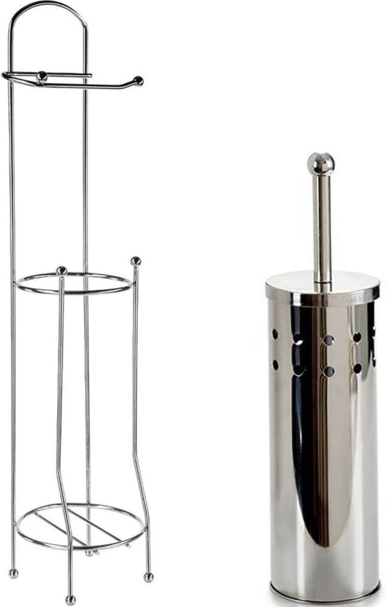 Berilo - WC-borstel met toiletrolhouder - RVS Zilver