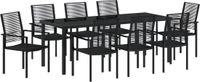 vidaXL Tuin Eettafel Set 9-delig Zwart Gepoedercoat Staal