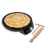 mPTech Huslog Crêpes Maker 1200W, Ø29 cm, Instelbare Temperatuur, Antiaanbaklaag, Verhoogde Rand, Zwart, Inclusief Beslagspreider & Houten Spatel, Ideaal Voor Crêpes, Pannenkoeken, Tortilla’s en Taco’s