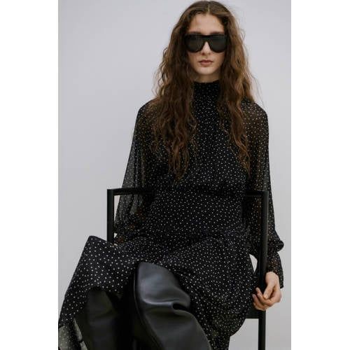 Mango Maxi jurk met stippen zwart