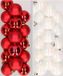 Decoris Kaemingk B.V. 32x stuks kunststof kerstballen mix van rood en parelmoer wit 4 cm