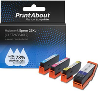 PrintAbout Huismerk Epson 26XL (T2636) Inktcartridge 4-kleuren Voordeelbundel Hoge capaciteit