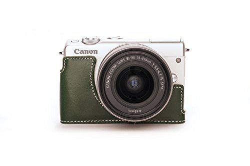 TP Handgemaakte Echt Lederen Half Camera Case Bag Cover voor Canon EOS M100 - Groen