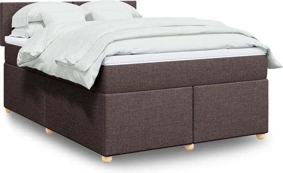 VidaXL Boxspring met matras stof donkerbruin 140x200 cm