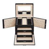 JOYFURNOS Boîte à bijoux à 4 niveaux avec poignée, 3 tiroirs, Boîte à bijoux avec miroir, Serrure, Rangement pour bijoux, Noël, Noir classique