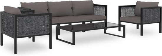 vidaXL 6-delige Loungeset met kussens poly rattan antraciet