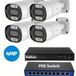 Ensemble de 4 caméras bullet POE, 4MP, avec un enregistreur NVR et un commutateur POE