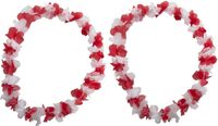 Funny Fashion Hawaii guirlande - Set van 10x stuks - kunststof - Rouge et Blanc - guirlandes de fleurs - autour du cou - fête