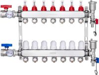 VEVOR 7-Voudige Stralingswarmteverdeler, 1/2“ PEX-Buisverdeler, Roestvrijstalen PEX-Verdeler voor Hydronische Vloerverwarming, Stralingswarmte PEX-Verdelerset met 1/2” Adapters Inbegrepen