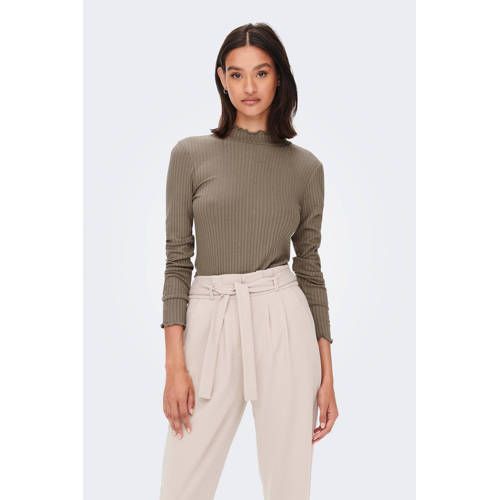 JDY Fransiska Ribbed Sweater with Ruffles - Taupe