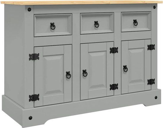 vidaXL Dressoir Corona 112x43x78 cm massief Mexicaans grenenhout grijs