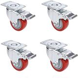 Voluker Set van 4 zwenkwielen met rem, 75 mm, wielen voor meubels, wielen, 400 kg, rood