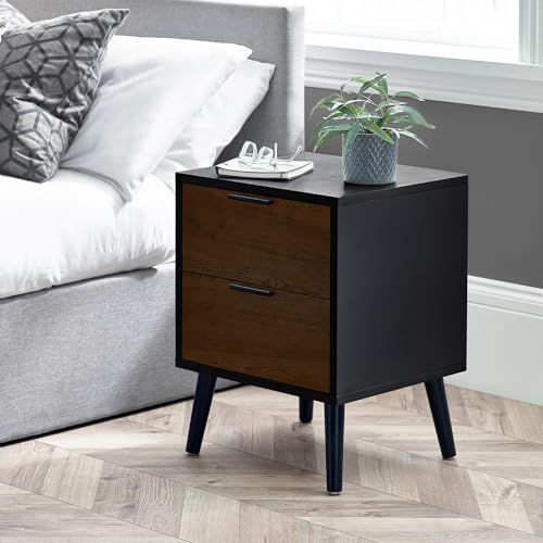 Julian Bowen Alba 2 Drawer Bedside Table - Walnut/Black