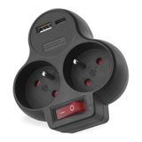 EMOS - Frans meervoudig stopcontact met 2 x USB-poorten en schakelaar, FRENCH-dubbel stopcontact met USB-A en C-poort max. 3,4 A/17 W