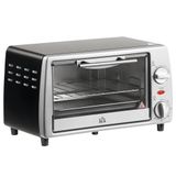 HOMCOM Mini elektrische oven 10L met 1 rooster en 1 bakplaat, regelbare temperatuur vanaf 100 ° C tot 230 ° C, timer 60 min, 36,5x26x22cm