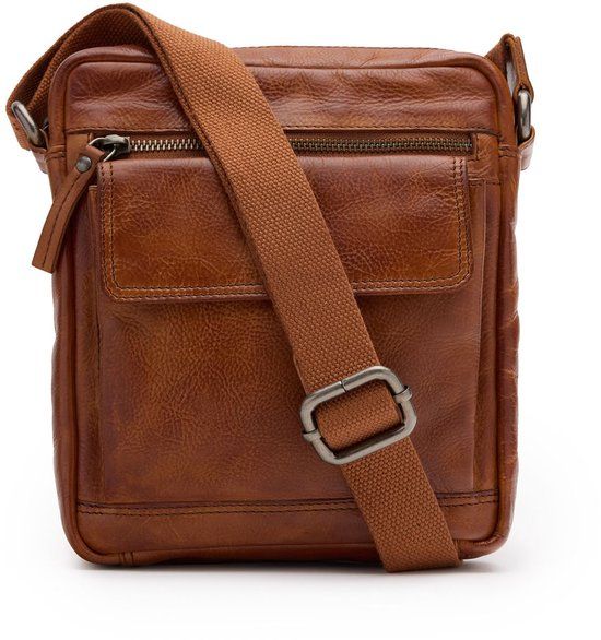 Manfield Cognac Leren Unisex Schoudertas