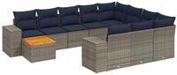 vidaXL 11-delige tuinbankset met kussens, grijs, polyrotan