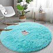 ZHOUZEKAI Slaapkamer tapijt, super zachte chenille vezel rond Shaggy gebied tapijten en tapijt zitkamer slaapkamer thuis tapijt computer stoel kussen, yoga rond, decoratief tapijt (blauw, 120cm/47 inch)