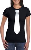 Bellatio Decorations Shoppartners Bv Zwart t-shirt met witte stropdas dames XXL