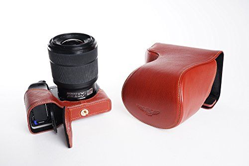 TP Handgemaakte Echt Lederen Full Camera Case Hoes voor Sony A6300 met 28-70mm Lens Bottom Open Bruin en Zwarte Kleur, BRON