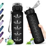 KollyKolla Drinkfles, 1 liter, waterfles met rietje, lekvrij, motiverende waterfles voor volwassenen, sport, school, fietsen, gym