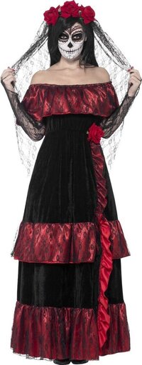 Smiffys Halloween! kostuum Dag van de Dode Bruid, met jurk en rozensluier