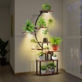 Ibenzoa® Grande support métallique pour plantes avec lampe de croissance intégrée et neuf niveaux pour intérieur et extérieur