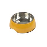Voederbak, Melamine voederbak, roestvrij staal, afneembaar, 600 ml, diameter 17,6 cm, mosterd