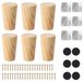 Pieds de meuble en bois, 8 cm, conique, 6 pièces, vis incluses