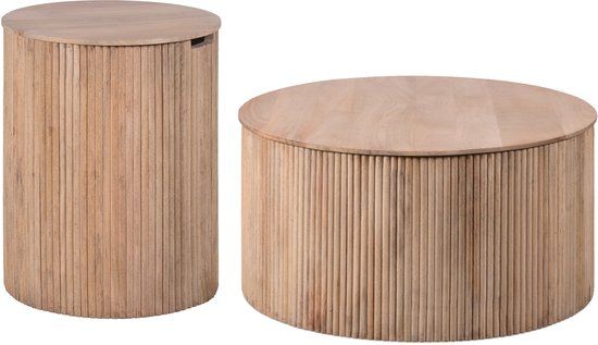 Lewis & Loft Salontafel set Lonne - FSC Mangohout - Ø40 cm - Ø70 cm - Met opbergruimte - Naturel - Set van 2