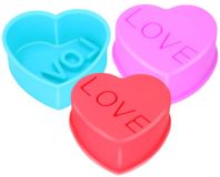 Alpina Bakvorm Hart - Set van 6 Stuks - Siliconen Bakvorm - Ovenbestendig en Flexibel - Blauw, Paars en Rood - Afmeting 8 x 7,5 x 3,1 cm - Muffinbakvorm met 'LOVE' Opschrift